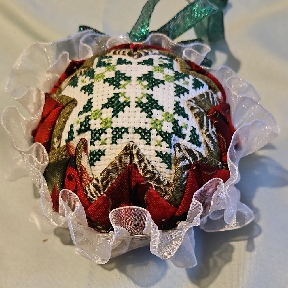 Festive Holiday Ornament with Green and Red Accents
